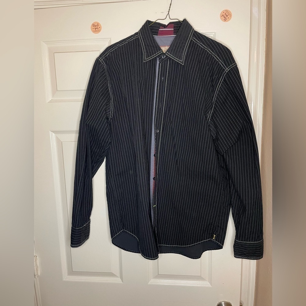 Mens Vintage Italia Black Long Sleeve Button Front Striped  Size Large‌‌‌‌‍‍‍‍‍‍